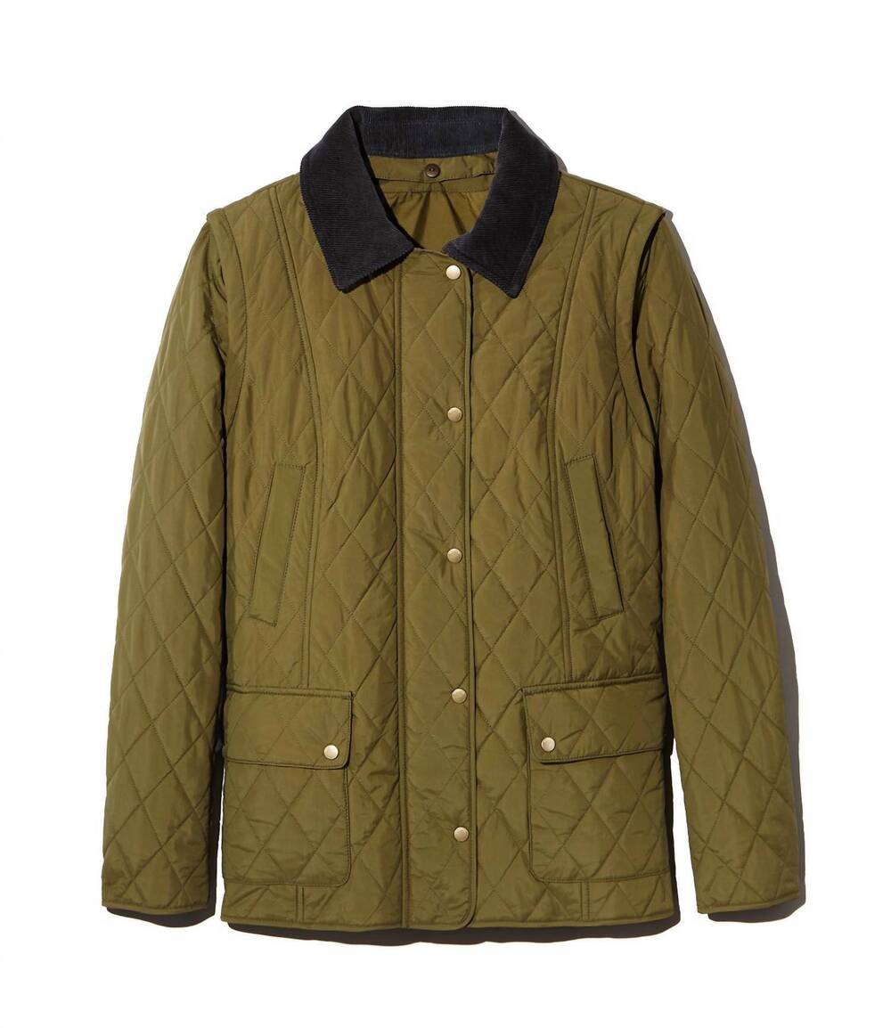 NEW FRONTROW women's thermore multiway quilted jacket in khaki green